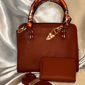 Elegant Brown Handbag with Scarf Detail